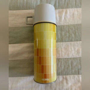 Vintage thermos yellow orange checkers checks